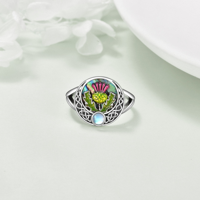 Sterling zilveren cirkelvormige Abalone schelpdier & maansteen distel & keltische knoop ring-4