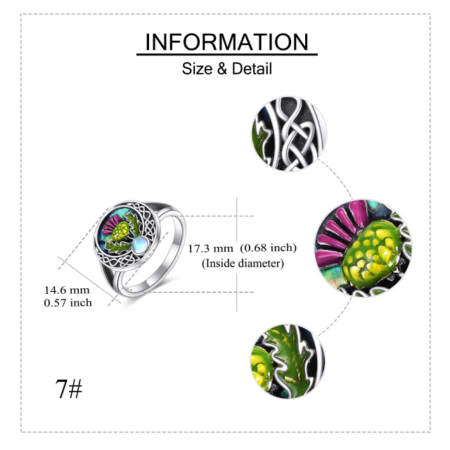 Sterling zilveren cirkelvormige Abalone schelpdier & maansteen distel & keltische knoop ring-5