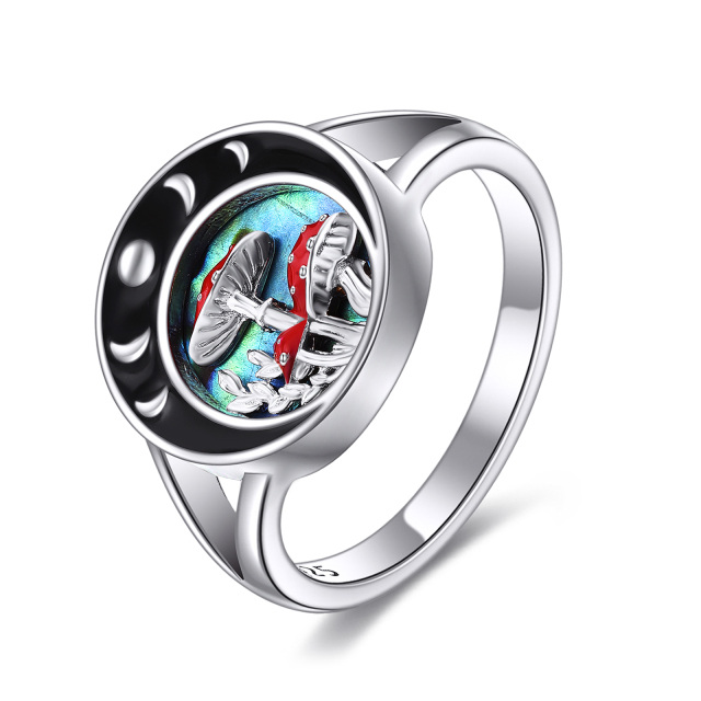 Anello in argento sterling conchiglia abalone, fungo e luna-1