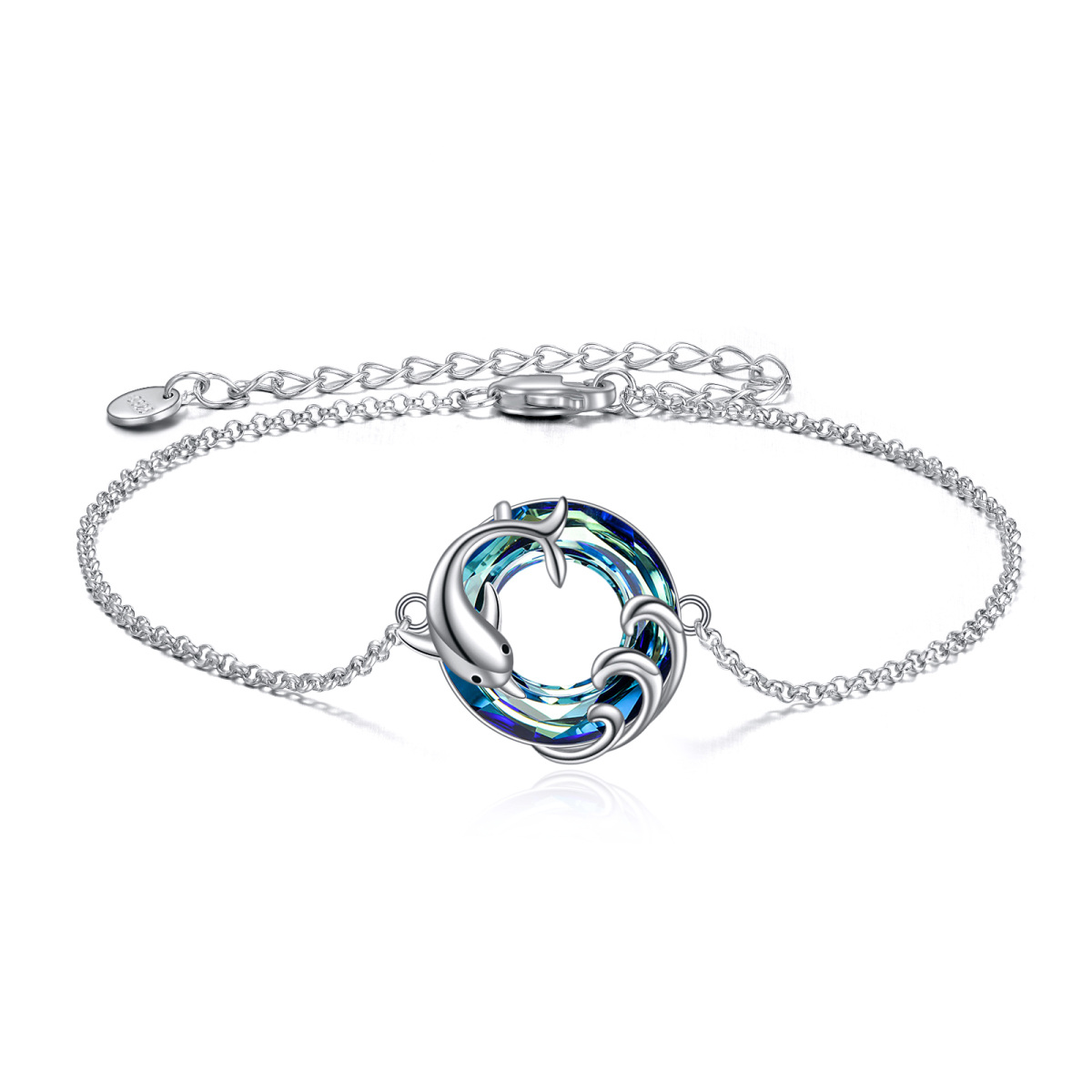 Bracelet en argent sterling avec pendentif dauphin et gerbe en cristal-1