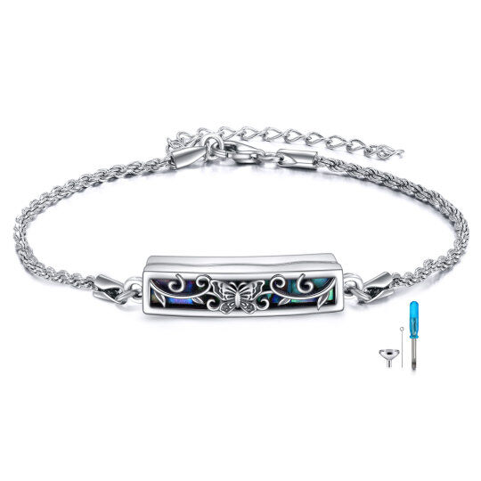 Bracciale in argento sterling con urna a forma di farfalla e conchiglia di abalone per le ceneri