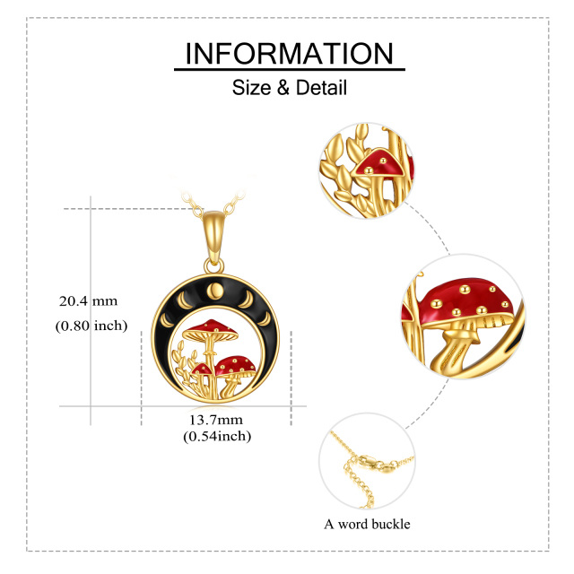 14K Gold Mushroom & Moon & Sun Pendant Necklace-4