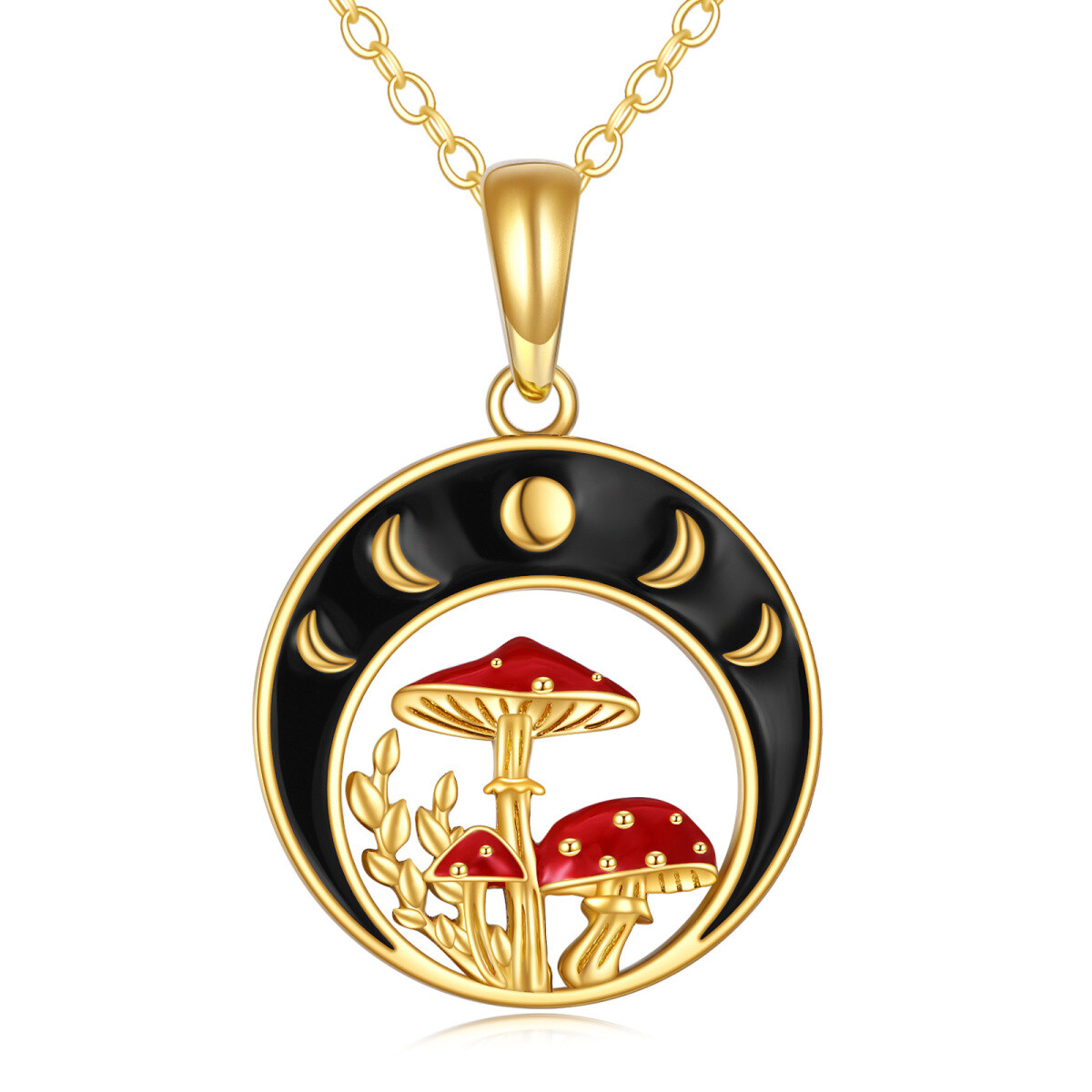 14K Gold Mushroom & Moon & Sun Pendant Necklace-1