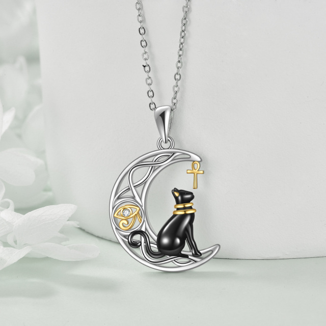 Egyptian Bastet Cat Necklace Black Cat Jewelry 925 Sterling Silver-2