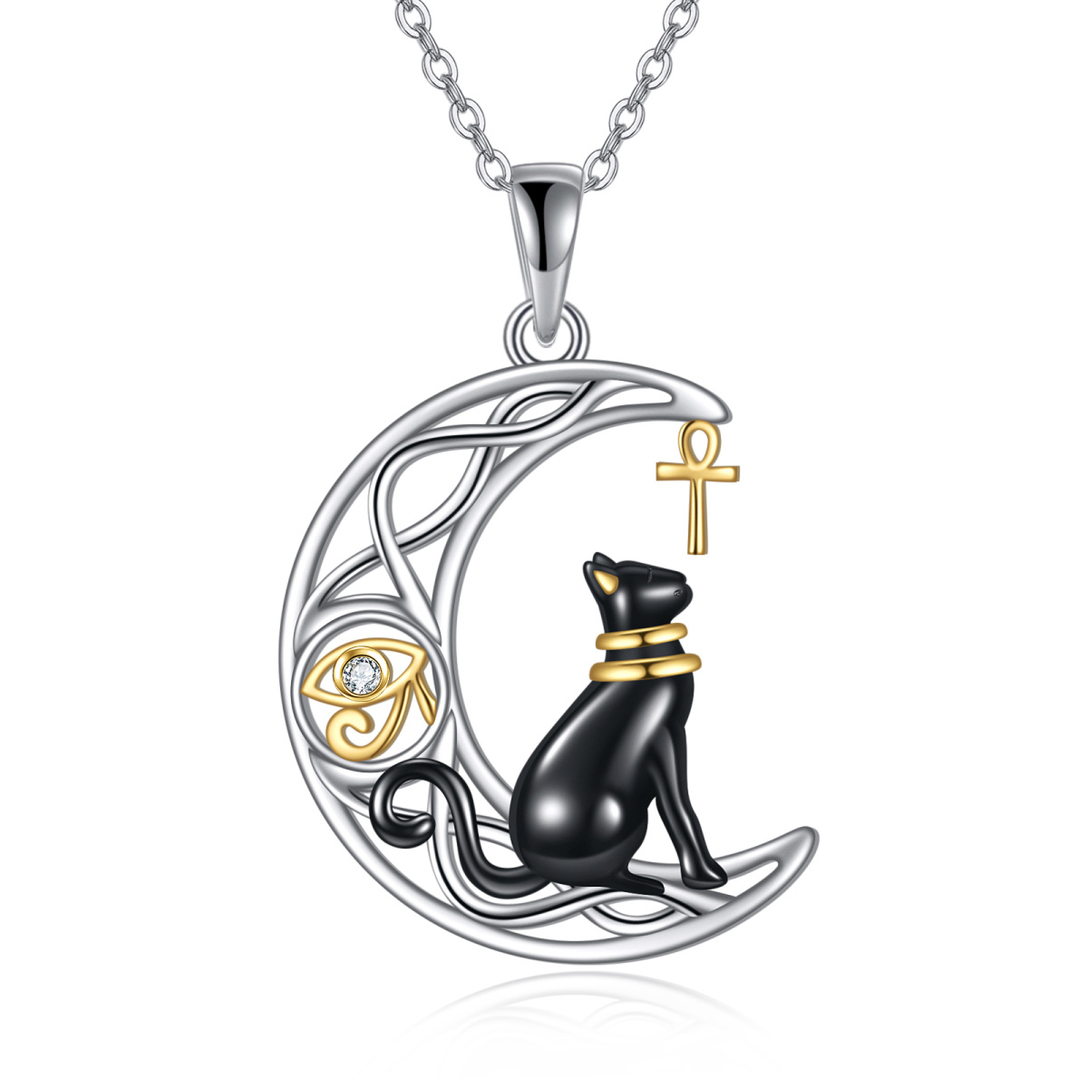 Egyptian Bastet Cat Necklace Black Cat Jewelry 925 Sterling Silver-1