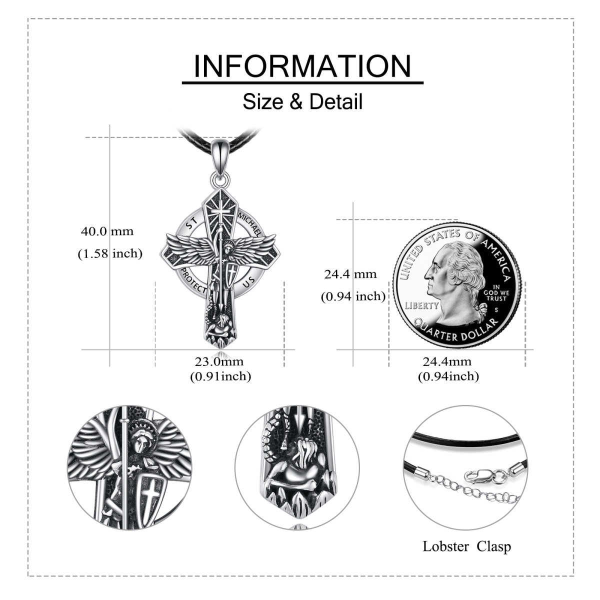 Sterling Silber Kreuz & Sankt Michael Anhänger Halskette mit eingraviertem Wort-5