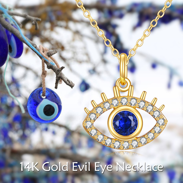 14K Gold Cubic Zirconia Evil Eye Pendant Necklace-4