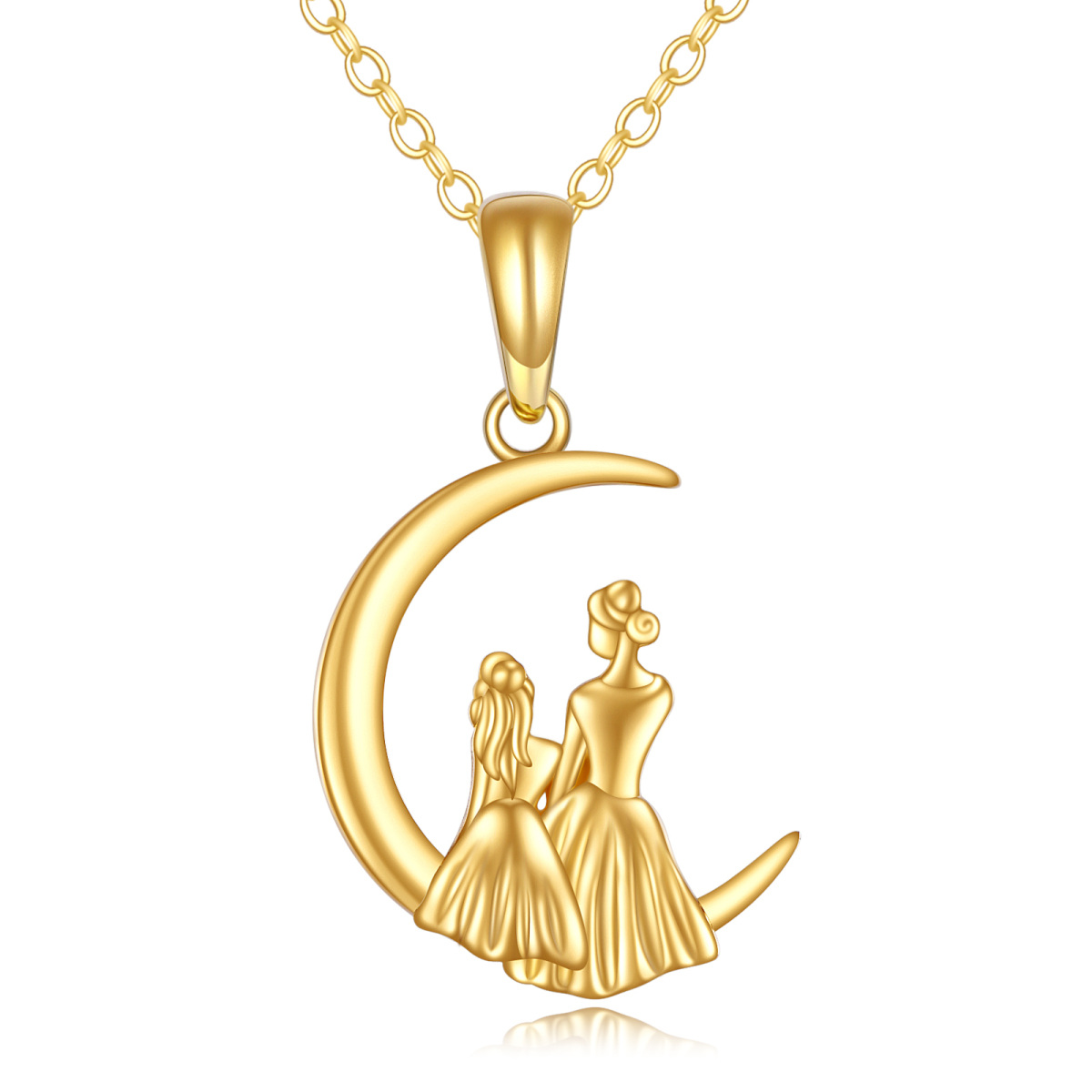 14K Gold Mother & Daughter Moon Pendant Necklace-1