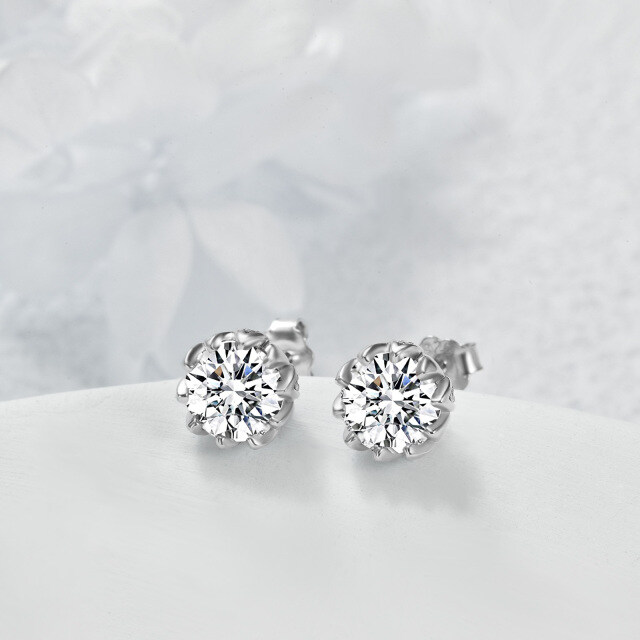 Sterling Silver 1 CT Moissanite Lotus Stud Earrings-3