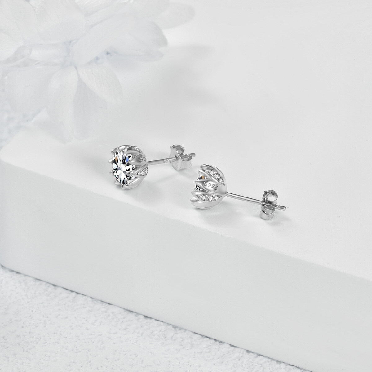 Sterling Silver 1 CT Moissanite Lotus Stud Earrings-4