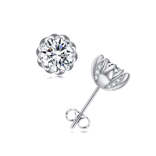 Sterling Silver 1 CT Moissanite Lotus Stud Earrings