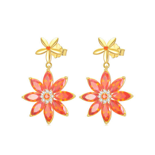 Orange Glaze Zircon Flower Earrings Sterling Silver Gifts for Women