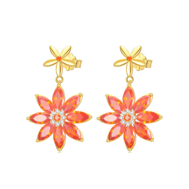 Boucles d'oreilles fleur en zircon émaillé orange, cadeaux en argent sterling pour femmes-0
