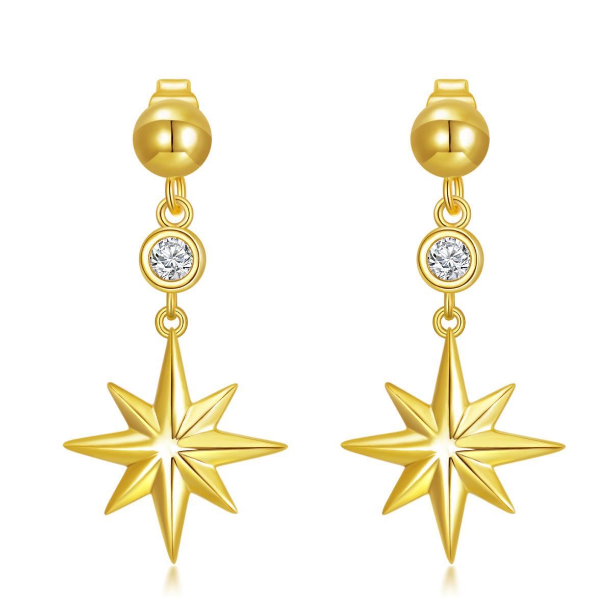 14K Gold Circular Shaped Moissanite Stars Drop Earrings-1