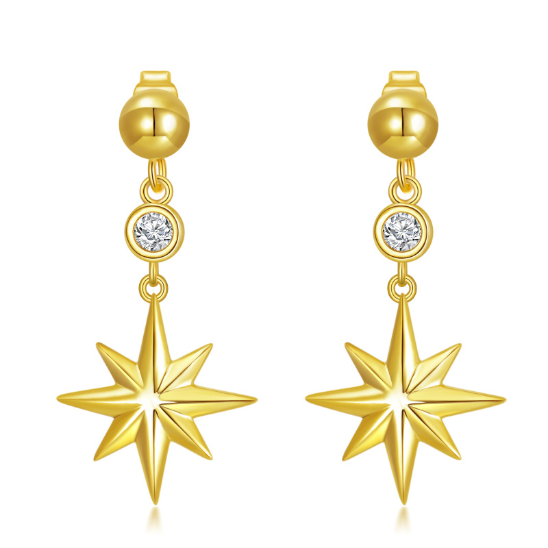 Boucles d'oreilles pendantes en or 14K en forme de cercle et d'étoiles en Moissanite