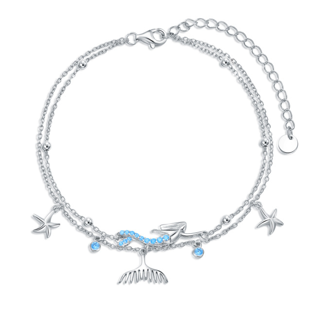 Sterling Silver Circular Shaped Crystal Mermaid Multi-layered Anklet-0