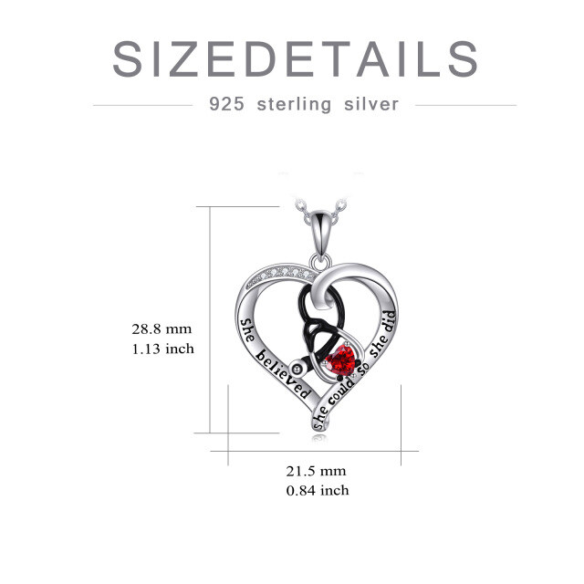 Sterling Silver Two-tone Cubic Zirconia Heart & Stethoscope Pendant Necklace with Engraved Word-4