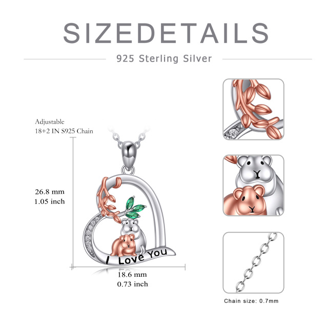 Halskette mit Maus-Herzanhänger aus Sterlingsilber mit rundem Kristall und Zirkonia und eingraviertem Wort-4