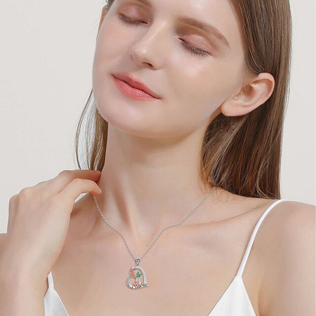 Halskette mit Maus-Herzanhänger aus Sterlingsilber mit rundem Kristall und Zirkonia und eingraviertem Wort-1