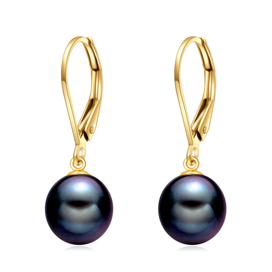 14K Yellow Gold Circular Pearl Bead Lever-back Earrings