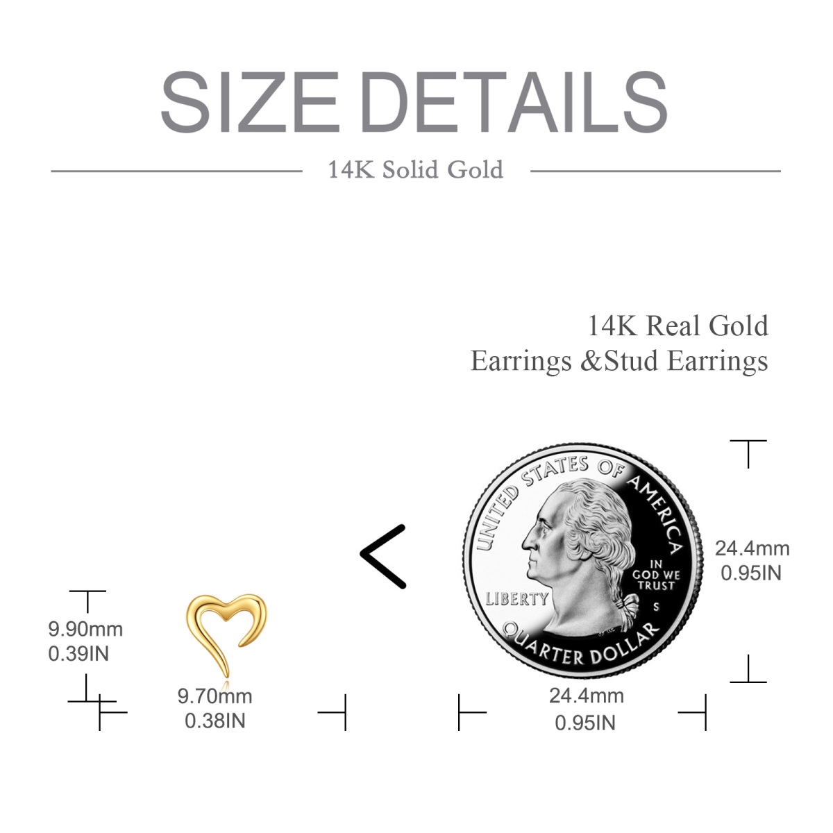 14K Gold Heart Stud Earrings-6