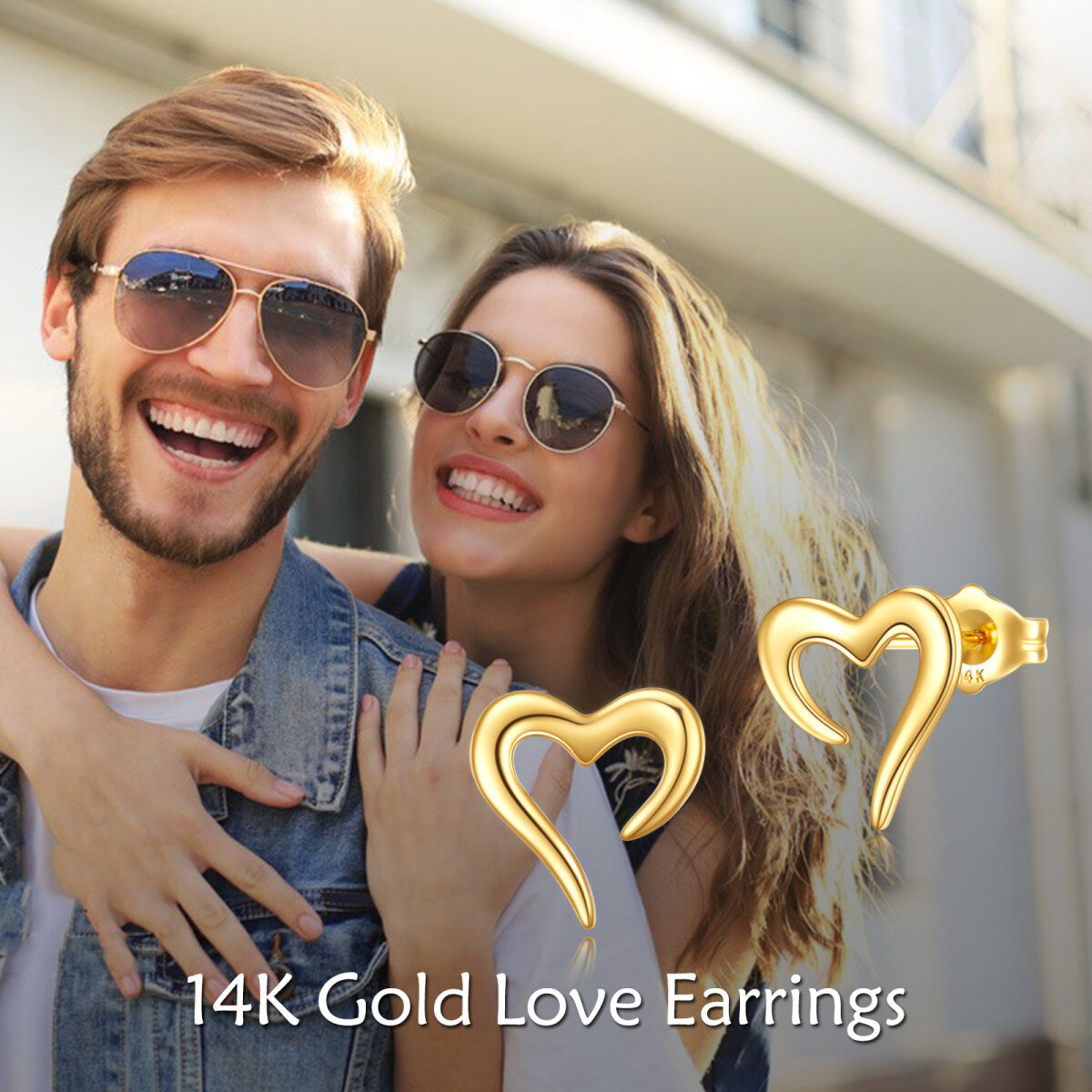 14K Gold Heart Stud Earrings-5