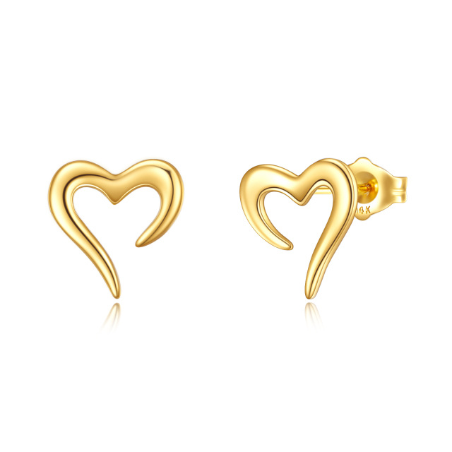 14K Gold Heart Stud Earrings-1