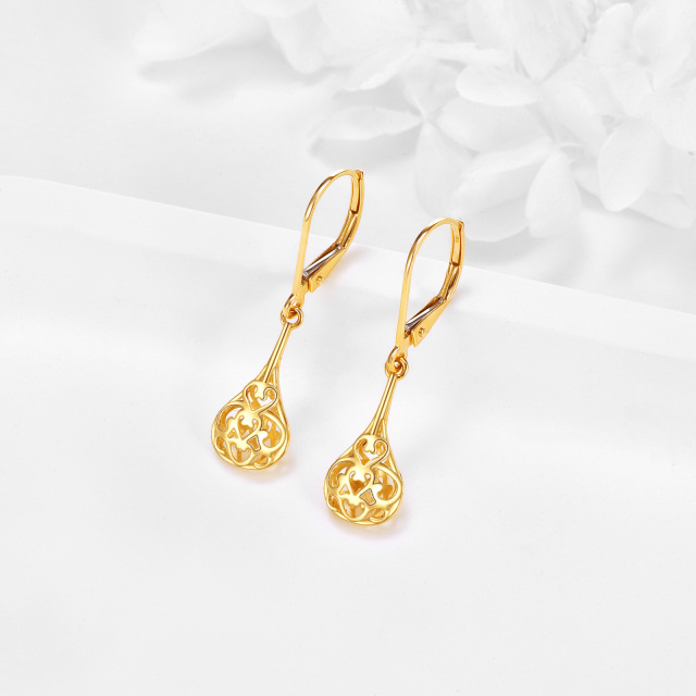 14K Gold Drop Shape & Filament Drop Earrings-2