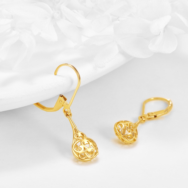 14K Gold Drop Shape & Filament Drop Earrings-3