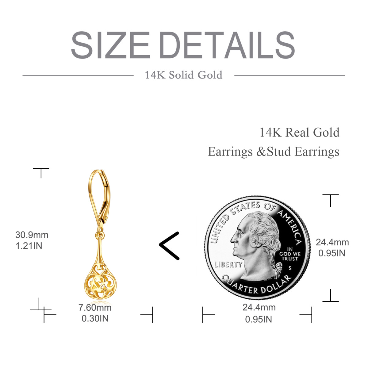 14K Gold Drop Shape & Filament Drop Earrings-6