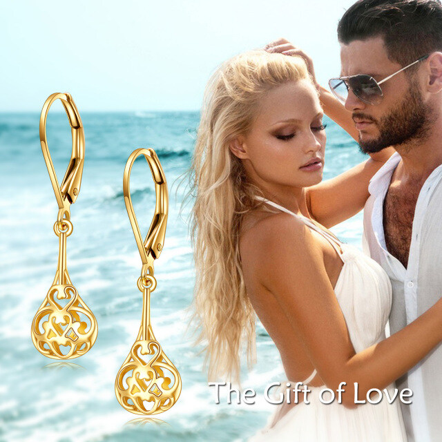 14K Gold Drop Shape & Filament Drop Earrings-4