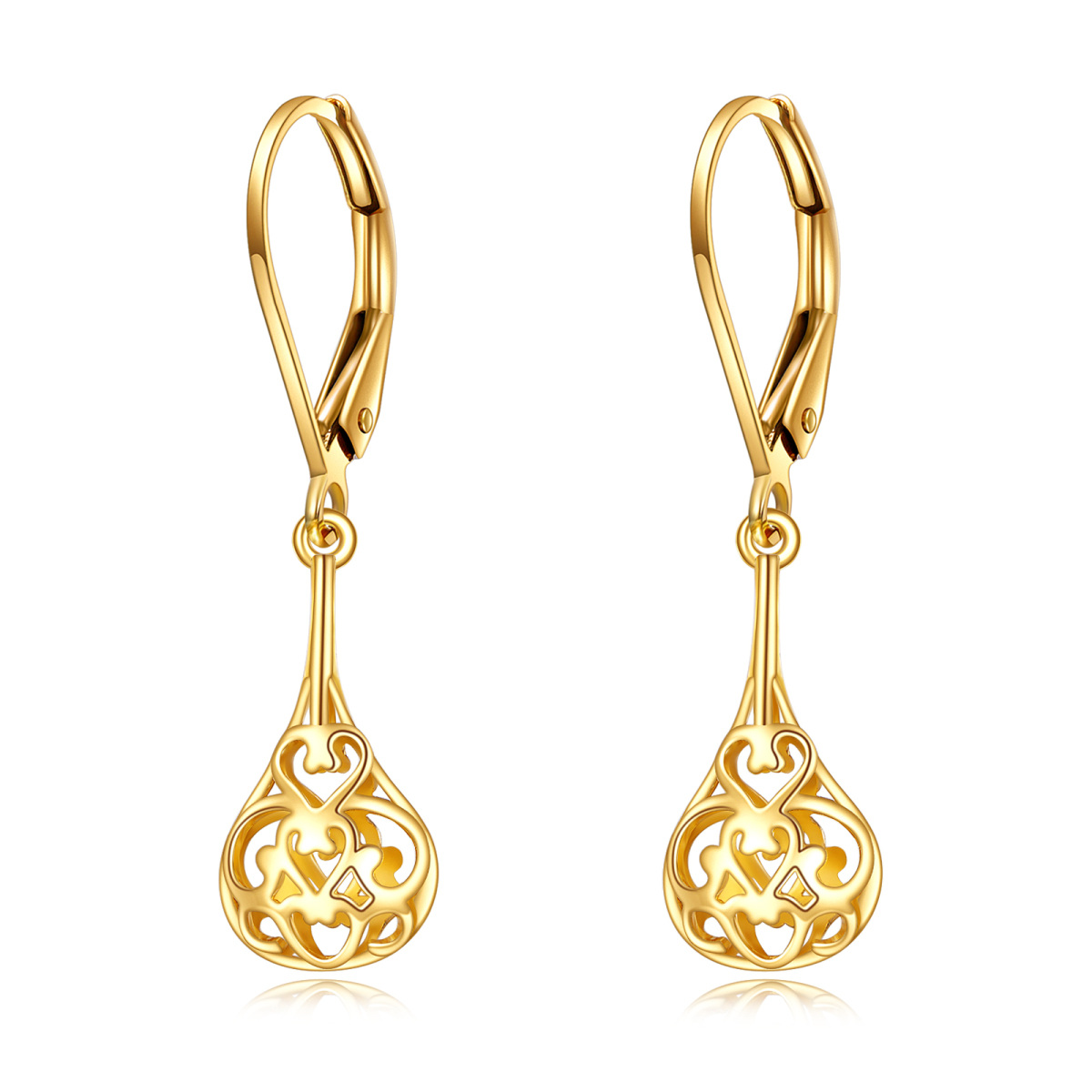 14K Gold Drop Shape & Filament Drop Earrings-1