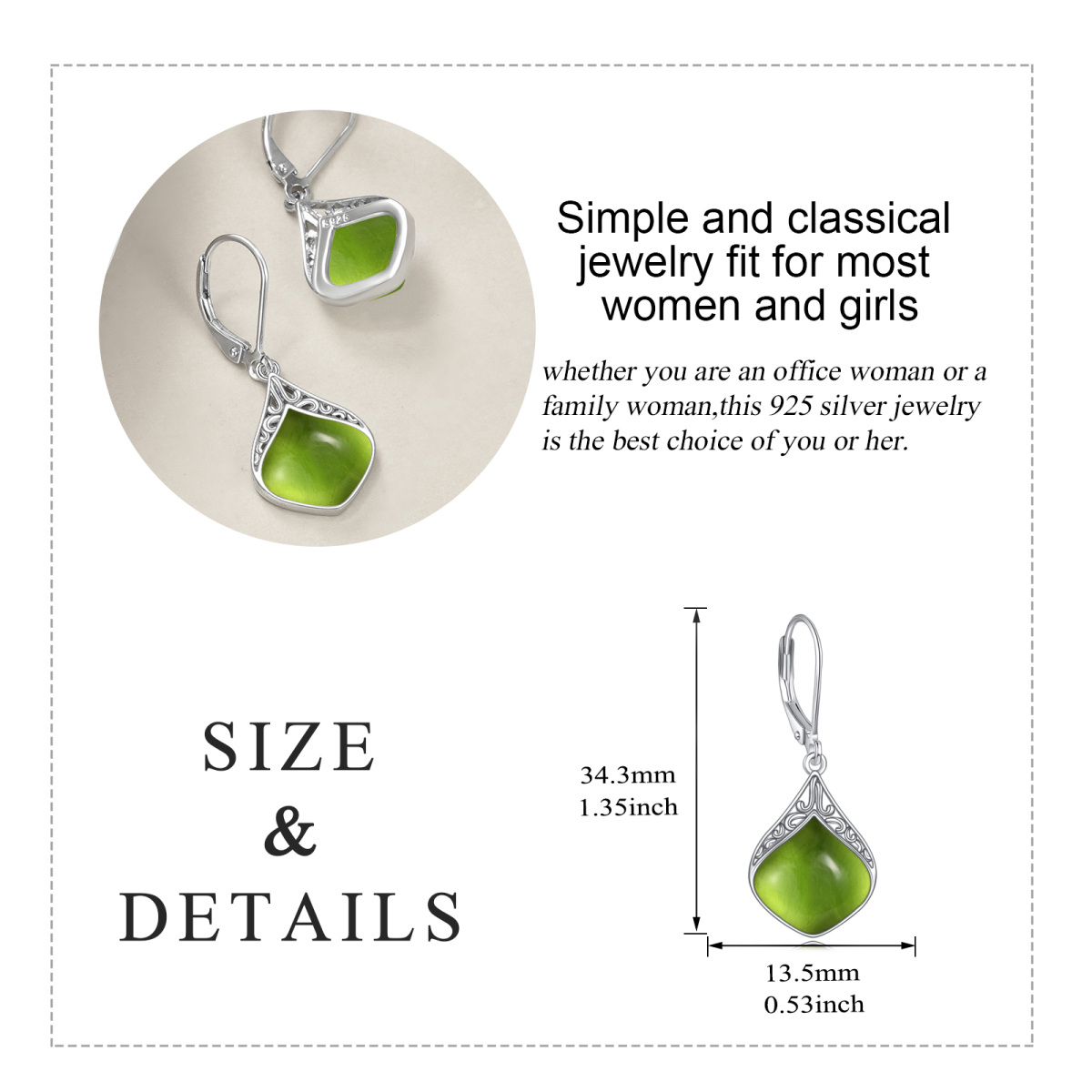 Boucles d'oreilles à levier en argent sterling en forme de goutte d'olivine-6