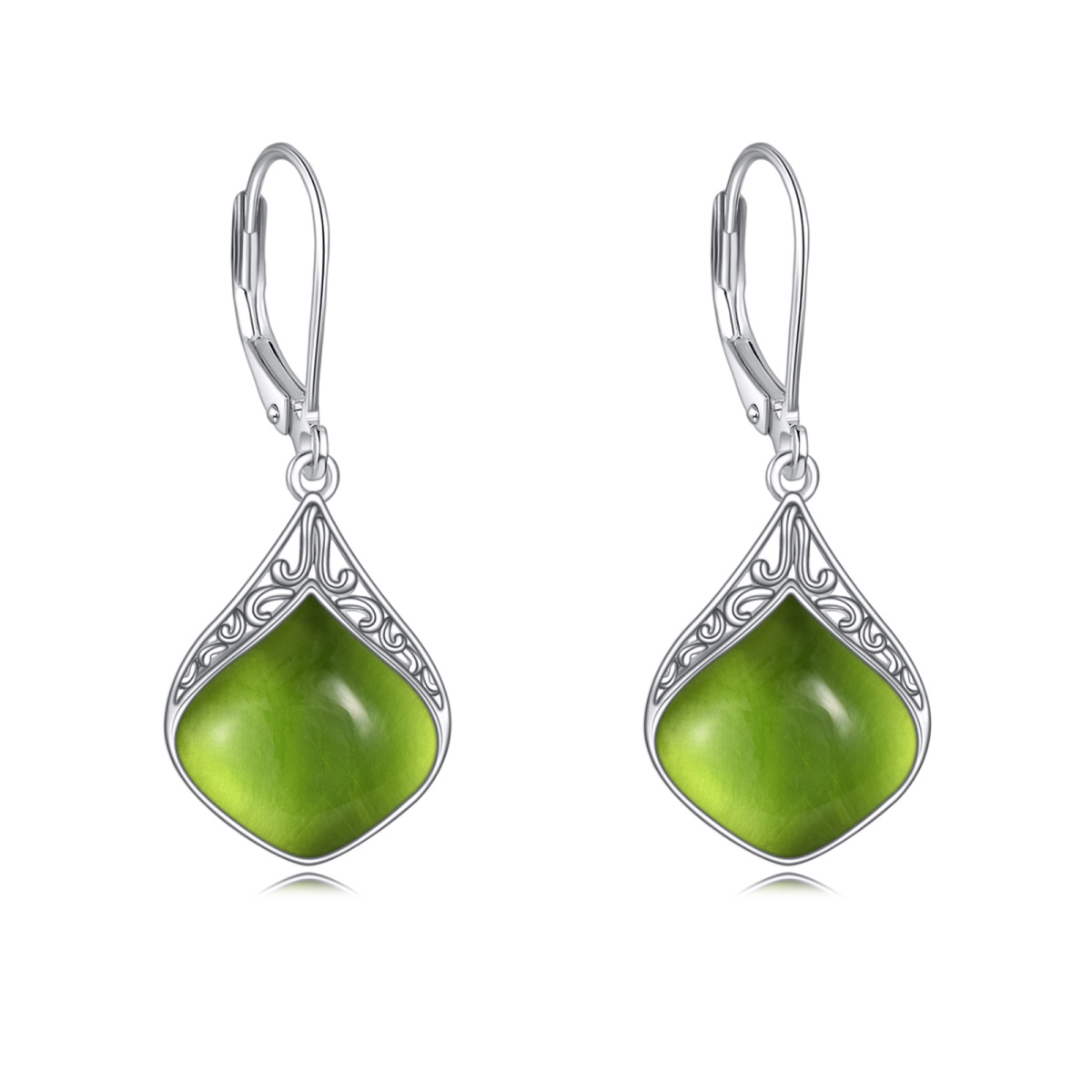 Boucles d'oreilles à levier en argent sterling en forme de goutte d'olivine-1