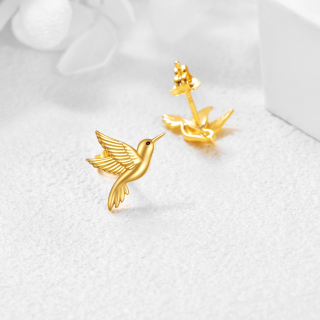 Pendientes de tuerca de oro de 14 quilates con diseño de colibrí como regalo de aniversario para mujer-2