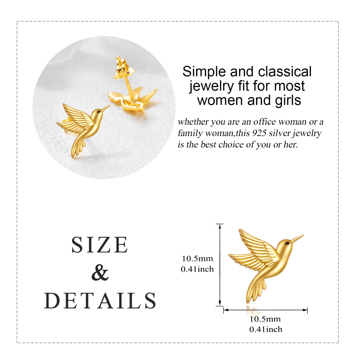 14K Gold Hummingbird Stud Earrings-5