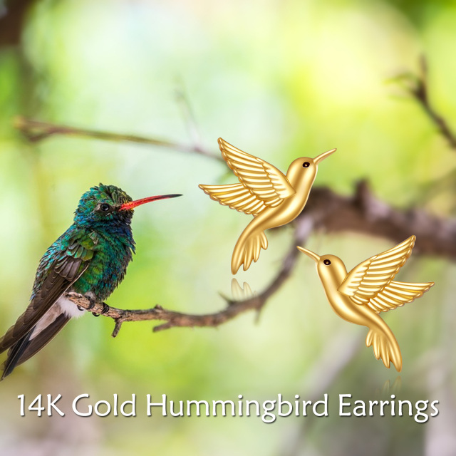 14k Gold Hummingbird Animal Stud Earrings as Anniversary Gifts for Women-5