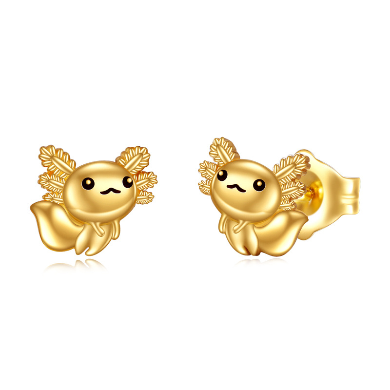 14K Gold Axolotl Stud Earrings