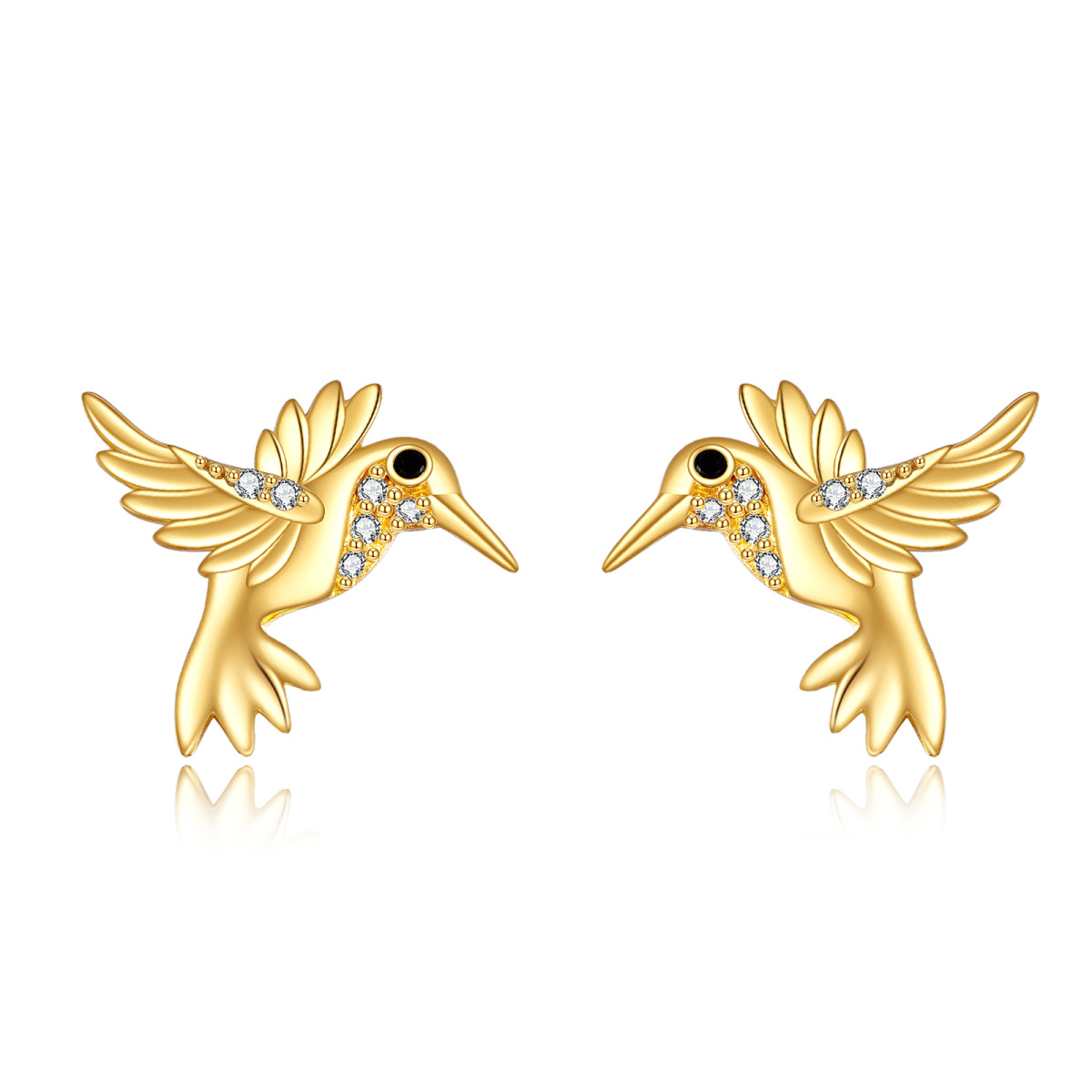 14K Gold Cubic Zirconia Hummingbird Stud Earrings-1