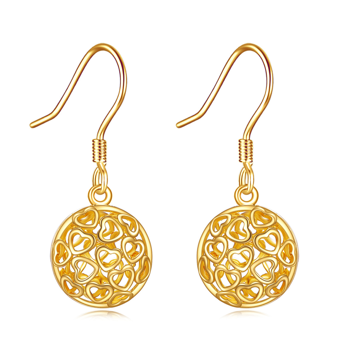 14K Gold Heart Drop Earrings-1