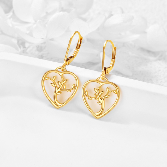 Boucles d'oreilles pendantes en or 14K en forme d'arbre de vie et de coeur-2