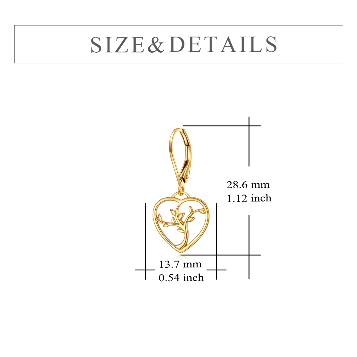 14K Gold Tree Of Life & Heart Drop Earrings-6