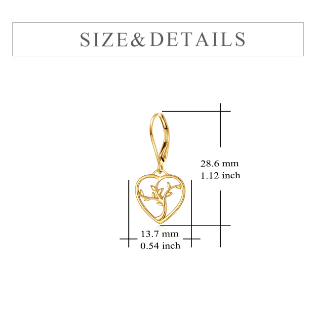 Pendientes de oro de 14 quilates con forma de árbol de la vida y corazón-5