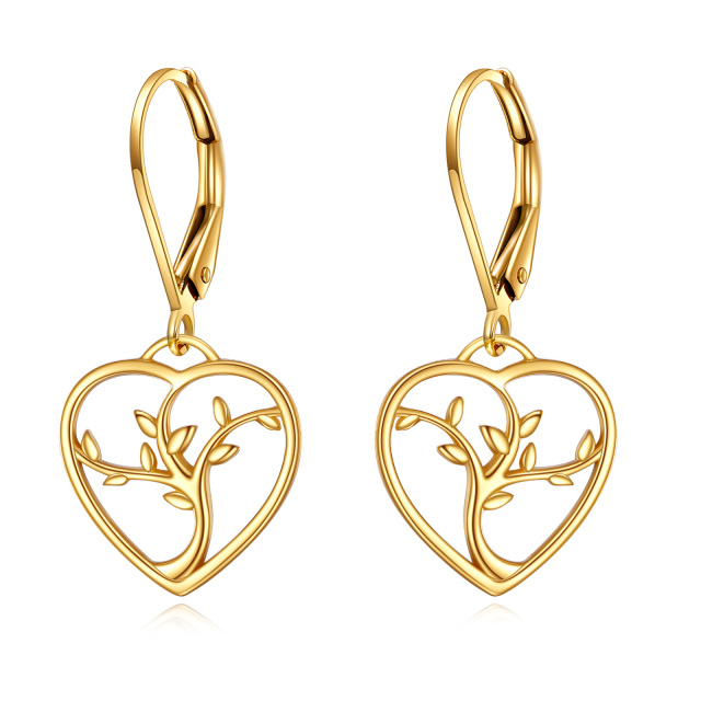 14K Gold Tree Of Life & Heart Drop Earrings-0