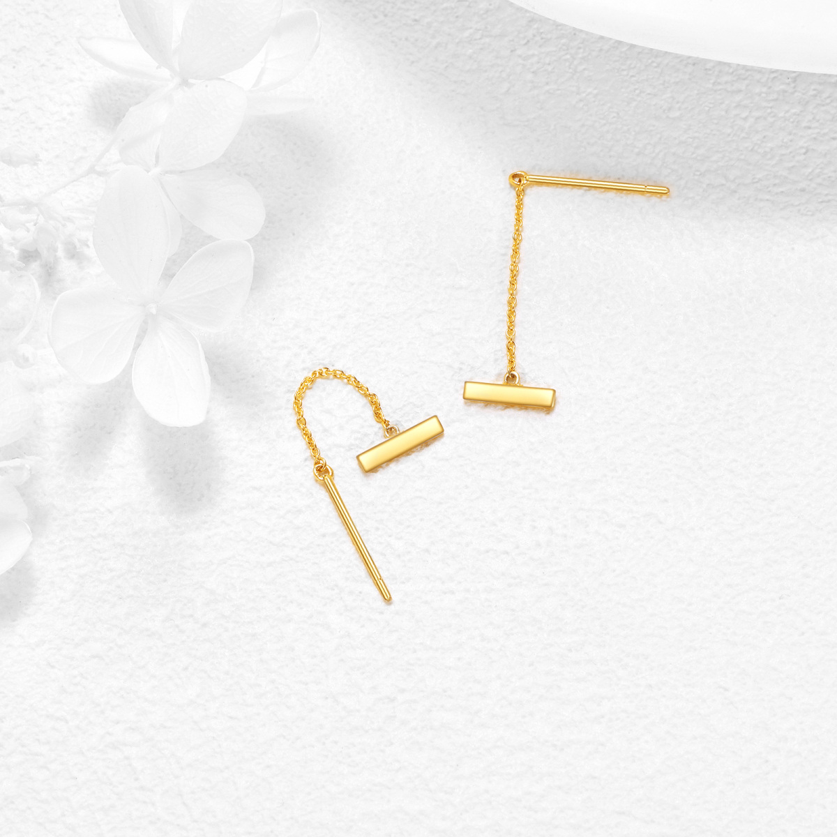 14K Gold Bar Drop Earrings-4