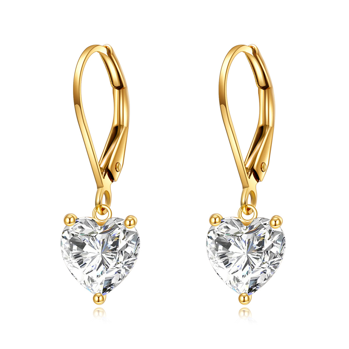 14K Gold Heart Shaped Moissanite Drop Earrings-1