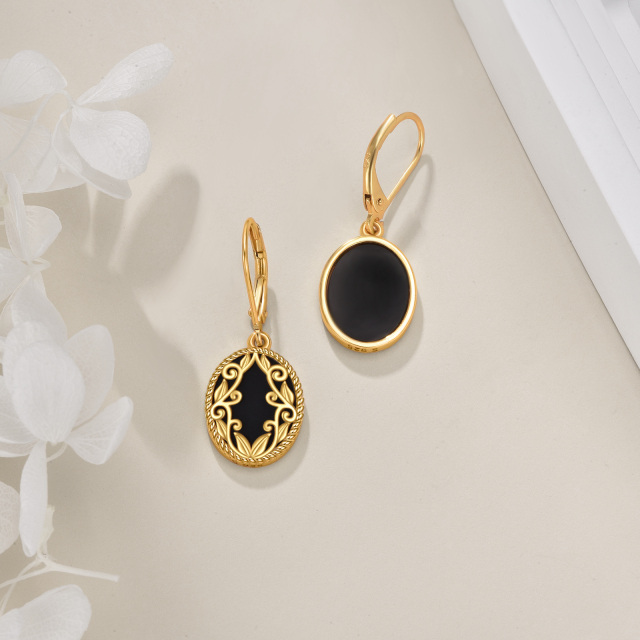 Boucles d'oreilles pendantes en argent sterling plaqué or avec agate noire, bijoux cadeau pour femme-3