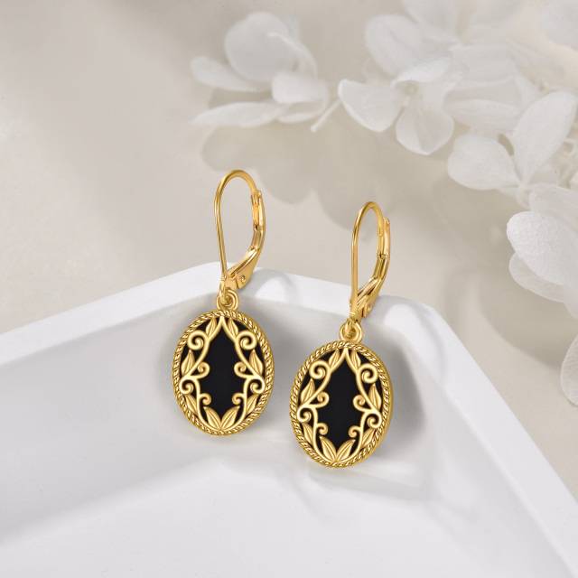 Boucles d'oreilles pendantes en argent sterling plaqué or avec agate noire, bijoux cadeau pour femme-2