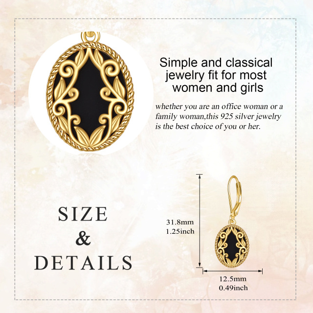 Vergoldete Tropfen-Ohrringe aus Sterlingsilber mit schwarzem Achat, Schmuck, Geschenk für Frauen-4