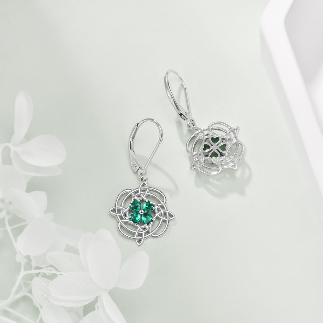 Boucles d'oreilles en argent sterling en forme de coeur avec zircon cubique, trèfle à quat-4